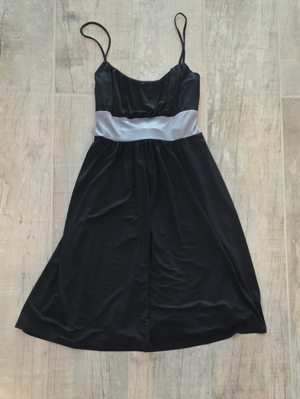 Wrapper Black Mini Fit And Flare Dress with Metallic Silver Waistband